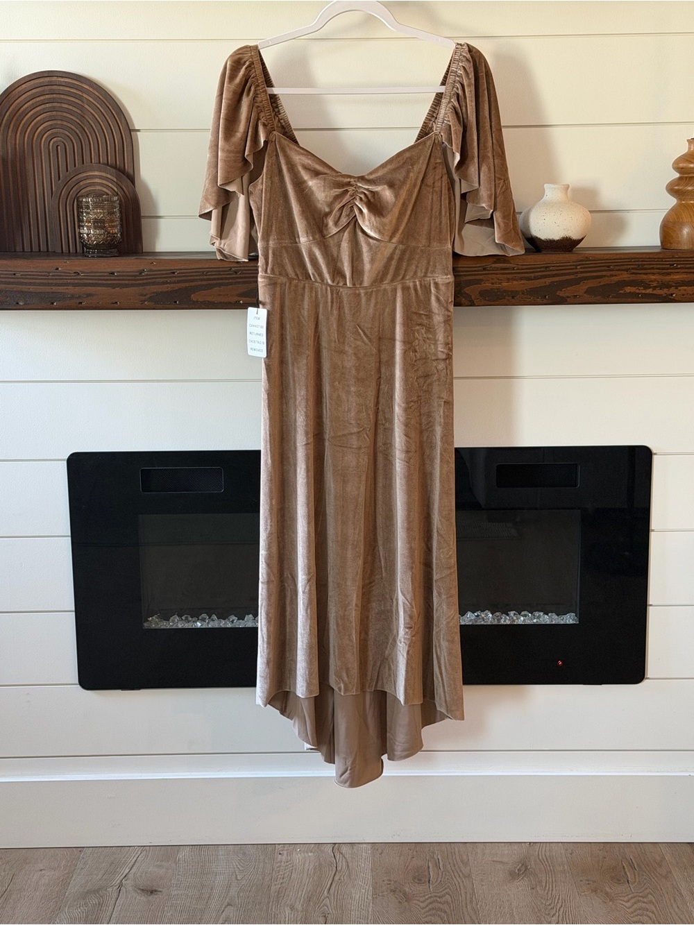Joyfolie Mushroom Velvet High-Low Dress with Flutter Sleeves
